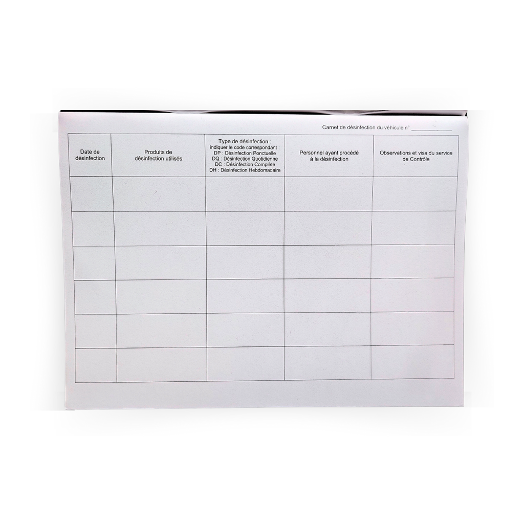 Carnet de fiches d'entretien et désinfection, 26 page