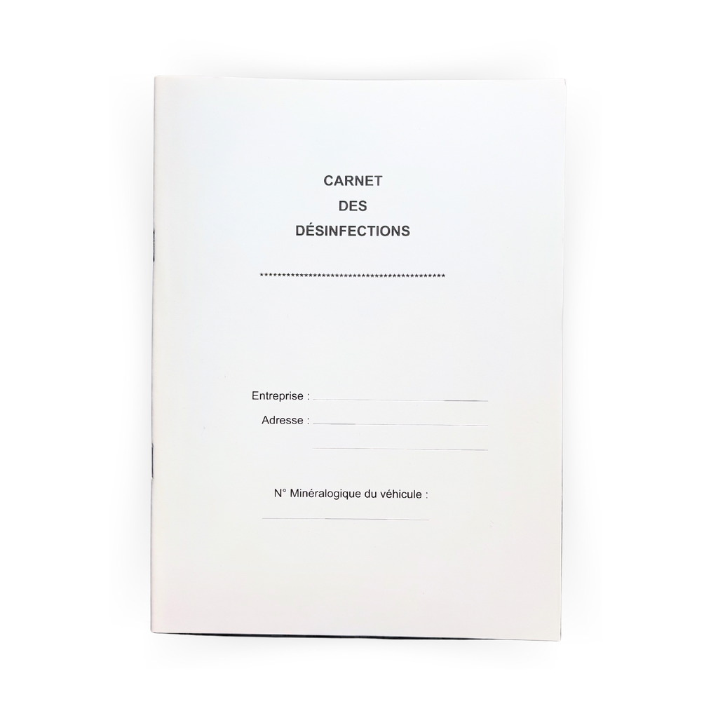 Carnet de fiches d'entretien et désinfection, 26 pages