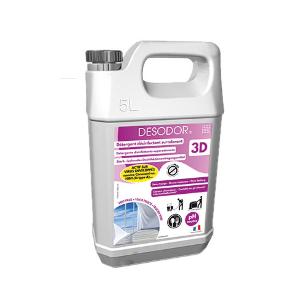 Bidon de 5 litres à diluer, détergent et désinfectant de sol et surface parfum vent frais
