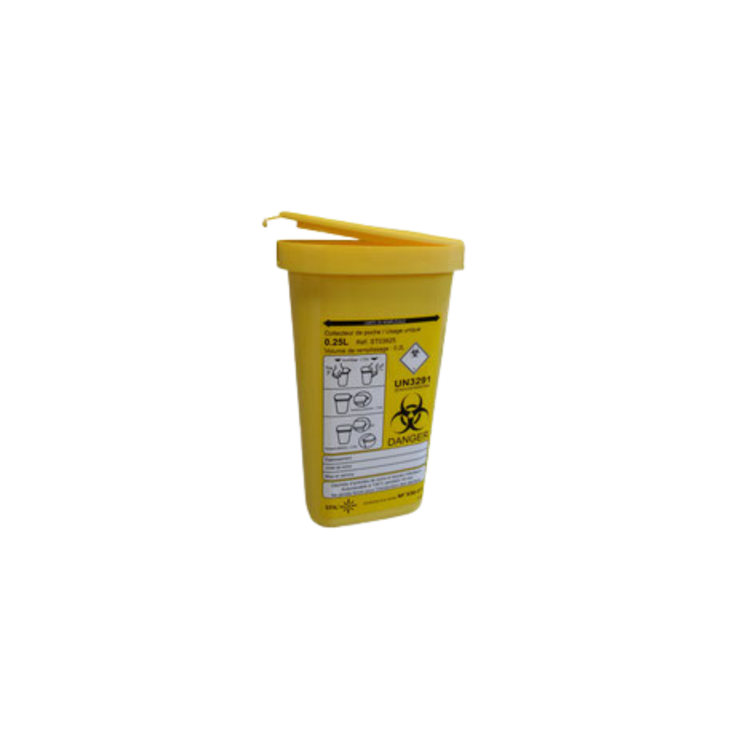 Collecteur d'aiguilles usagées DASRI, polypro jaune 0,25 litre