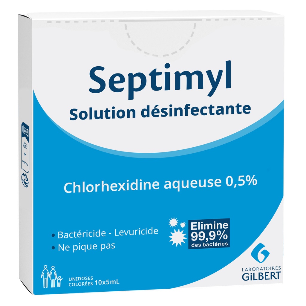 Boîte de 10 dosettes antiseptiques à la chlorhexidine 0,5% 5 ml