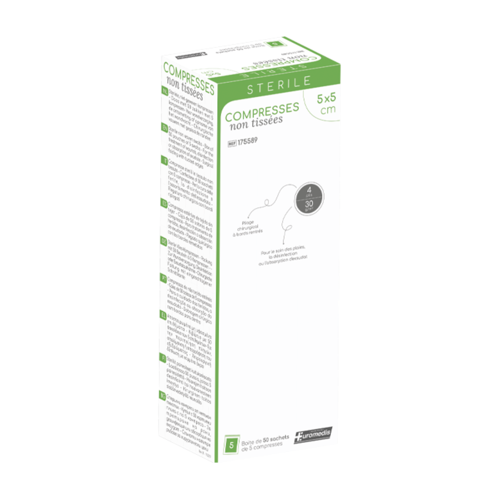 Compresses stériles 5x5 NT 30g boîte de 50 sachets de 5