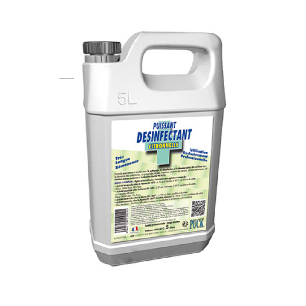 Bidon de 5 litres, détergent et désinfectant de surface et sol à diluer parfum citronnelle