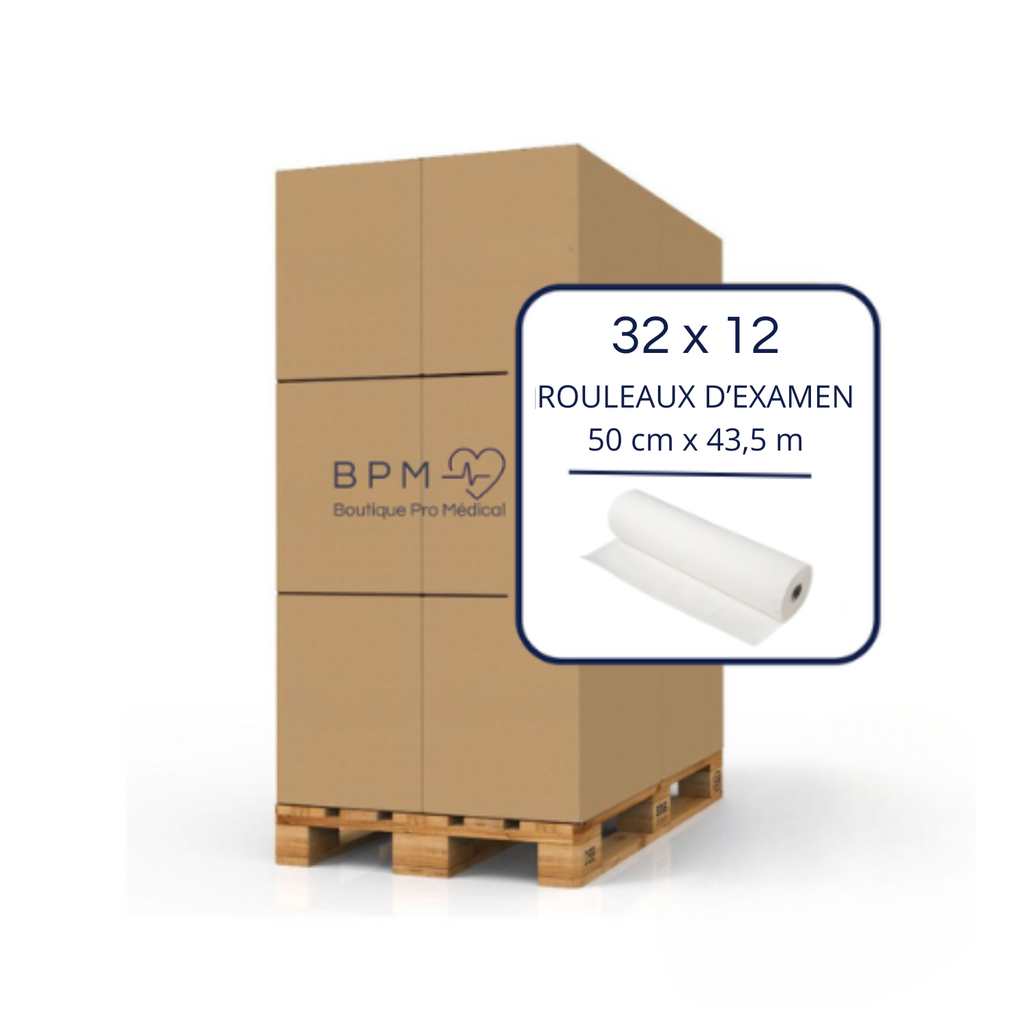 Palette rouleau d'examen lisse 50 cm x 43,5 m - 32 cartons de 12 rouleaux