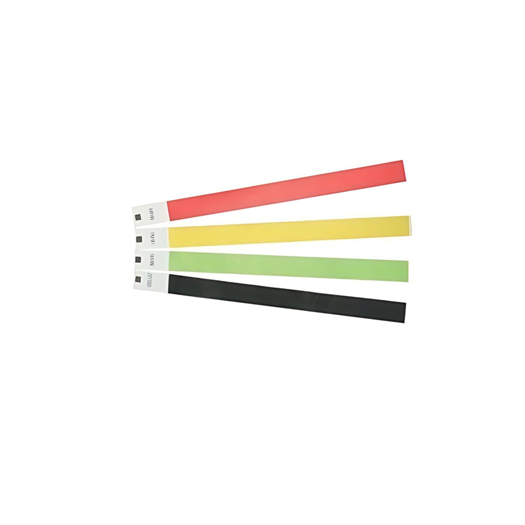 100 bracelets d'identification Tyvek (Vert, Jaune, Rouge, Noir)
