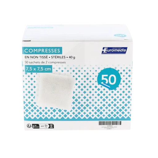 [ERM-C7,5] Compresses stériles 7,5 x 7,5cm NT 40g boîte de 50 sachets de 2